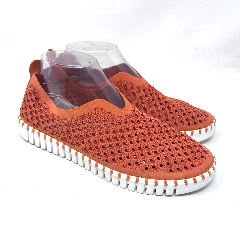 Ilse Jacobsen Tulip 139 Women's 40 Perforated Slip On‎ Loafer Orange Laser Cut